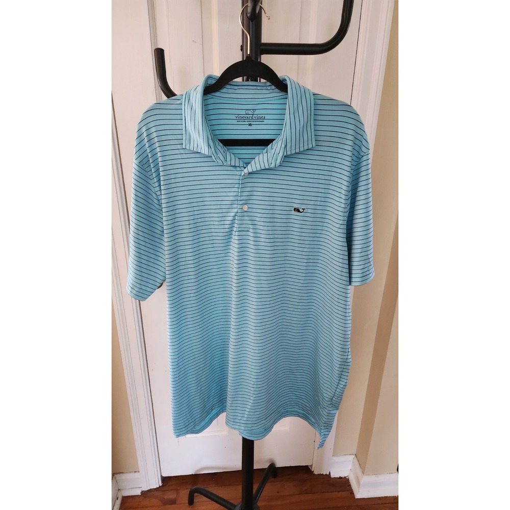 VINEYARD VINES  Striped Performance Polo Shirt Men's Size XL Blue